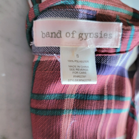 Band of Gypsies Plaid Blouse Small Red Checker Long Sleeve Button Up Casual - Picture 3 of 7
